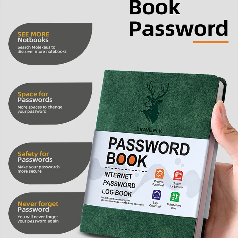 Deer Embossed PU Password Keeper Book, Alphabetical Index Tabs Internet Password Log Book Website Account Organizer Notebook