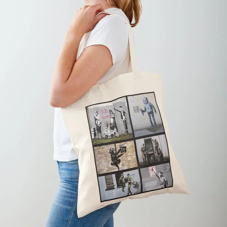 

Banksy Merchandise, Banksy Art Montage 04 Tote Bag reusable shopping bag tote bags aesthetic canvas tote bags hand bags