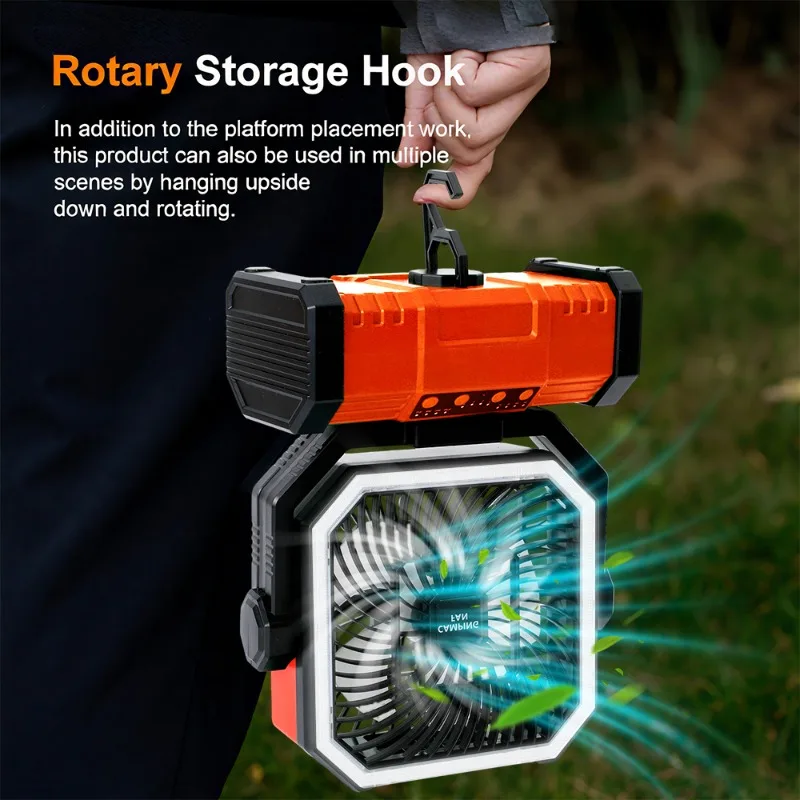 Camping Fan 10000mAh Rechargeable Desktop Portable Air Circulator Wireless Ceiling Electric Fan with Power Bank LED Lighting