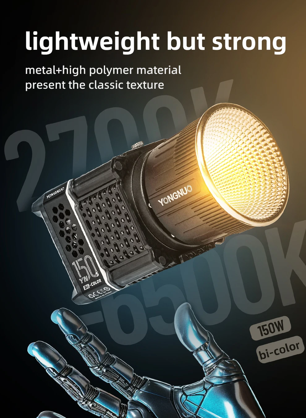 Yongnuo YN150S 150w COB Light 2700k-6500k Bi-color Bowens Mount Pocket Led Video Light for Outdoor Photography Studio Lighting