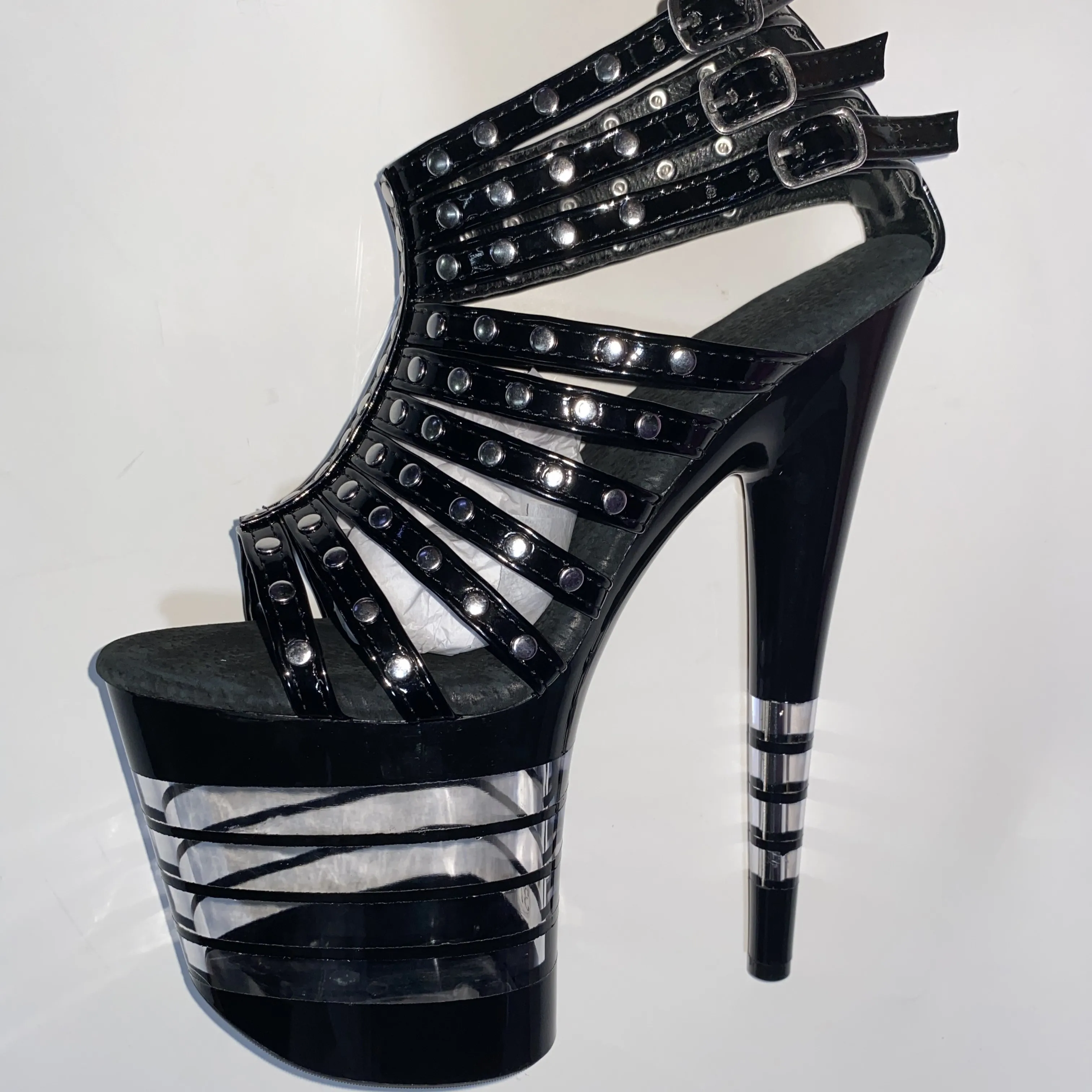 8 inch sexy rivets punk high heels Gorgeous pole dancing Shoes lady\'s 20cm rome Stripe Platform shoes