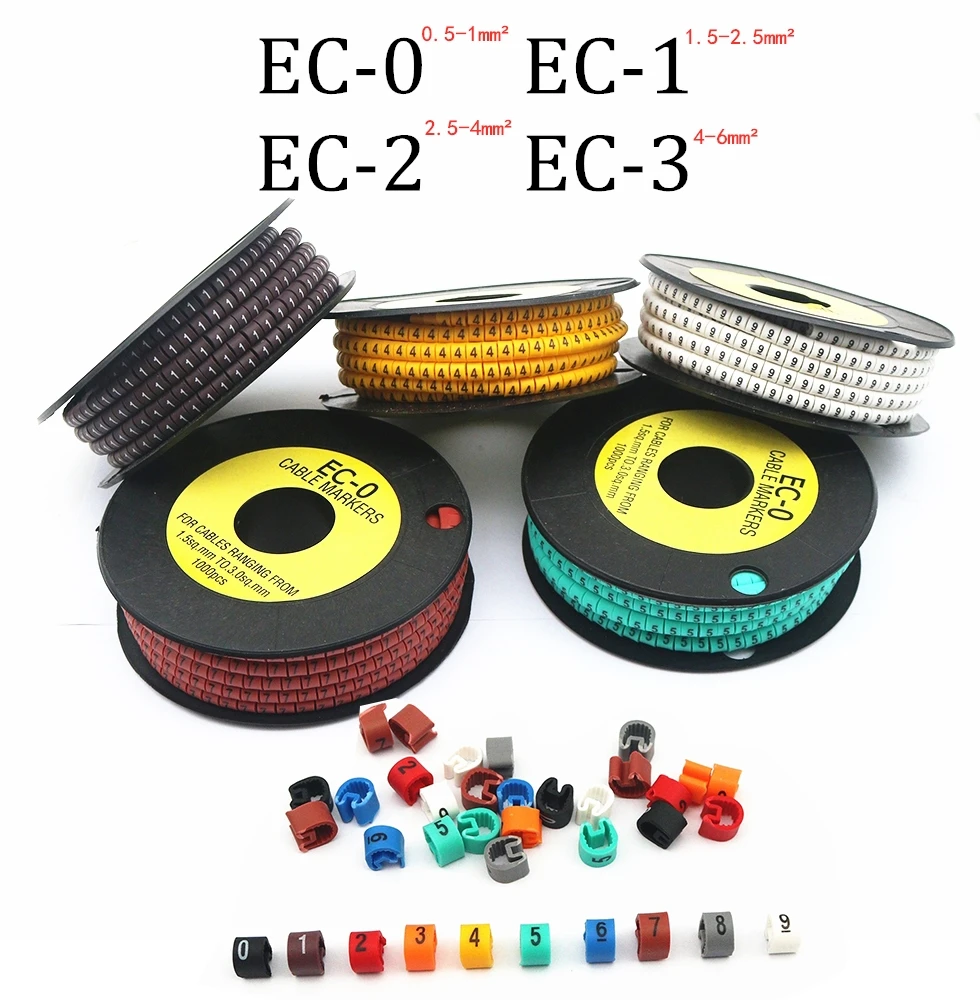 500PCS Colored Cable Wire Marker EC-0 EC-1 EC-2 EC-3 0-9 for 1.5 Sqmm Cable Size