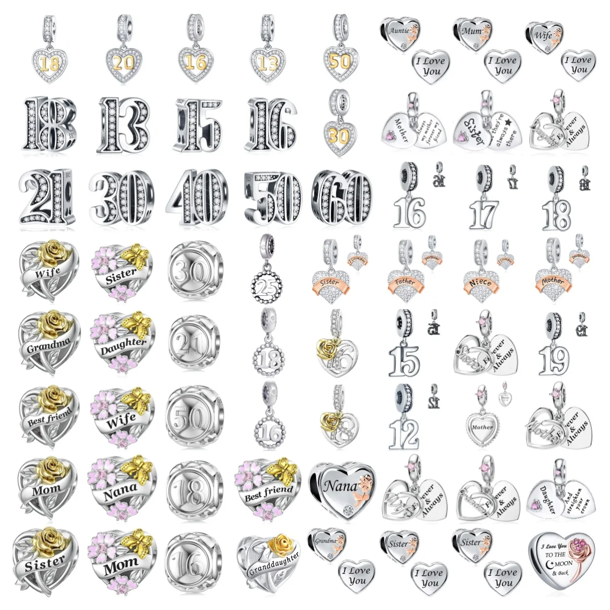 Hot sell 925 Silver primitive figure Series 40 13 15 Charm Heart Mom BFF Pendant Bead Fit original Bracelet women jewelry Gift