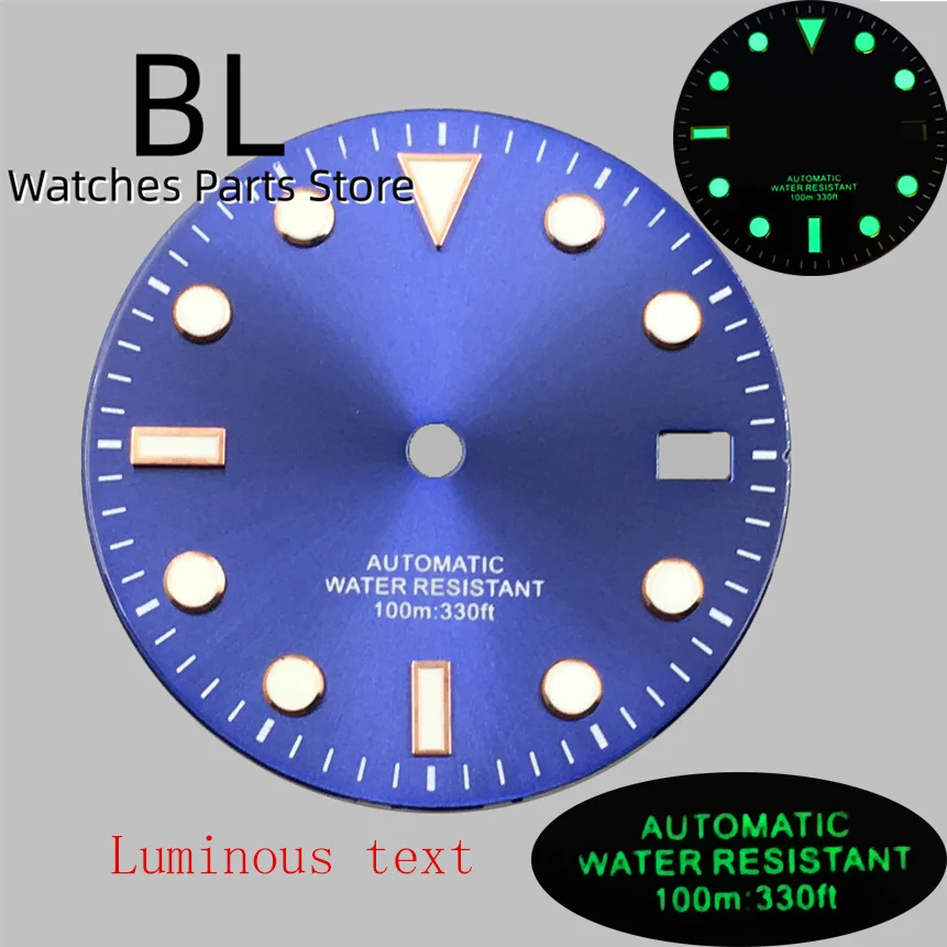 BLIGER 29mm Blue Green Sunburst Watch Dials With Luminous Text Silver Gold Edge Indices Fit NH35 Automatic Movement For Modified