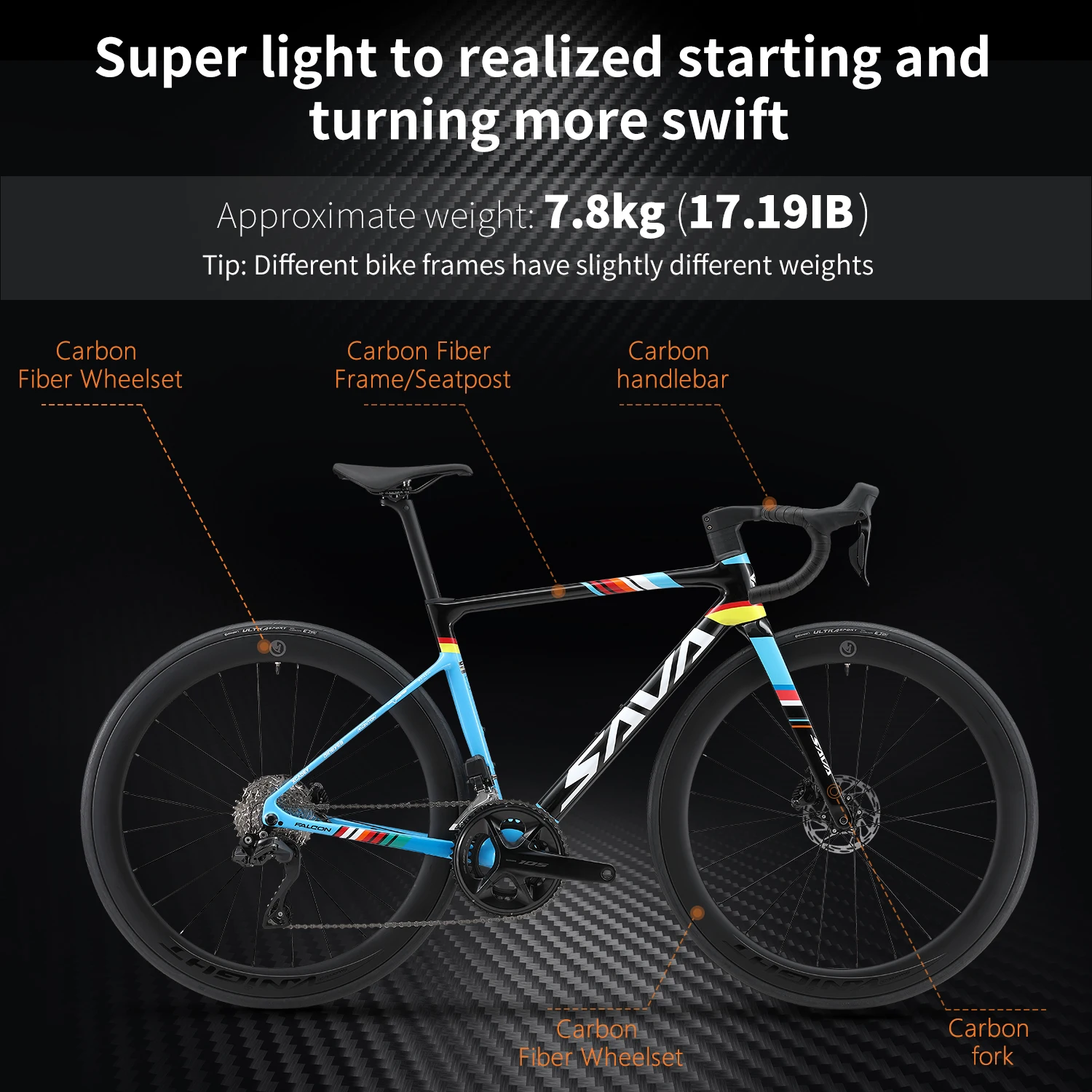 SAVA - Full Carbon Fiber Racing Road Bike with Internal Cables, Hydraulic Racing Bike, Road Bike, 24 Speed, 105 Di2 Adult Racing