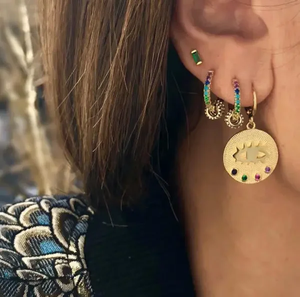 NEW fashion Small hoop with colorful cz circle floating beads unique women girl mix cz color Huggie small hoop earring