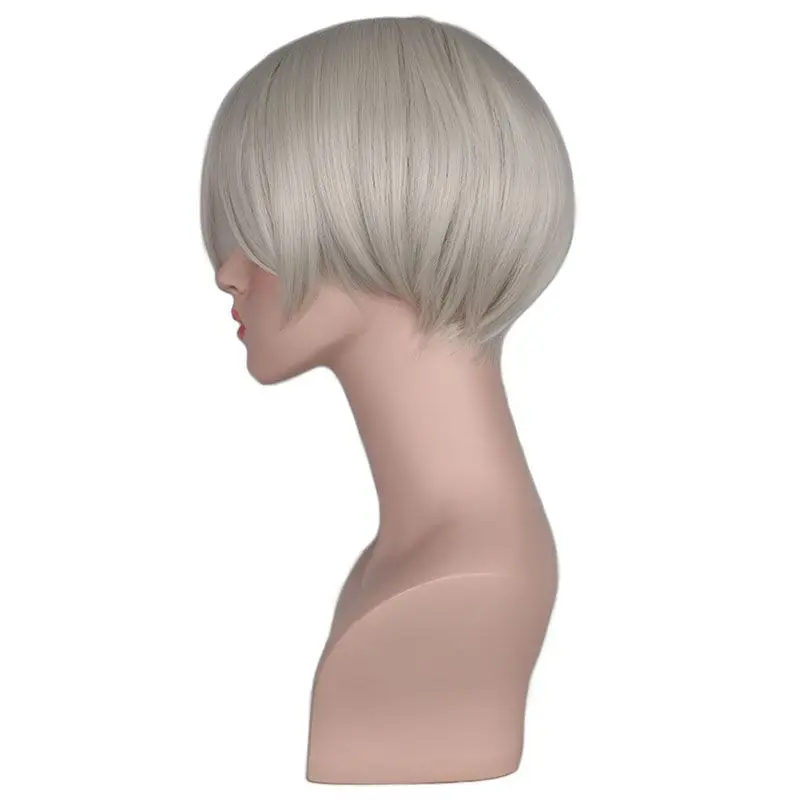 Curto feminino no.9 tipo s cosplay peruca de cabelo traje de halloween feminino masculino vestir-se peruca anime traje festa peruca tira branco