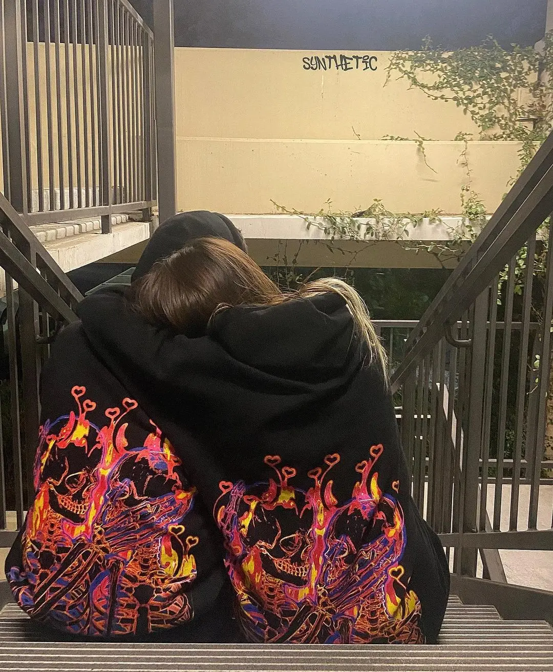 Harajuku Super Dalian Hoodie Winter Street Hip-hop Sweatshirt Skull Heart Print Hooded Couple Sweatshirt Y2K