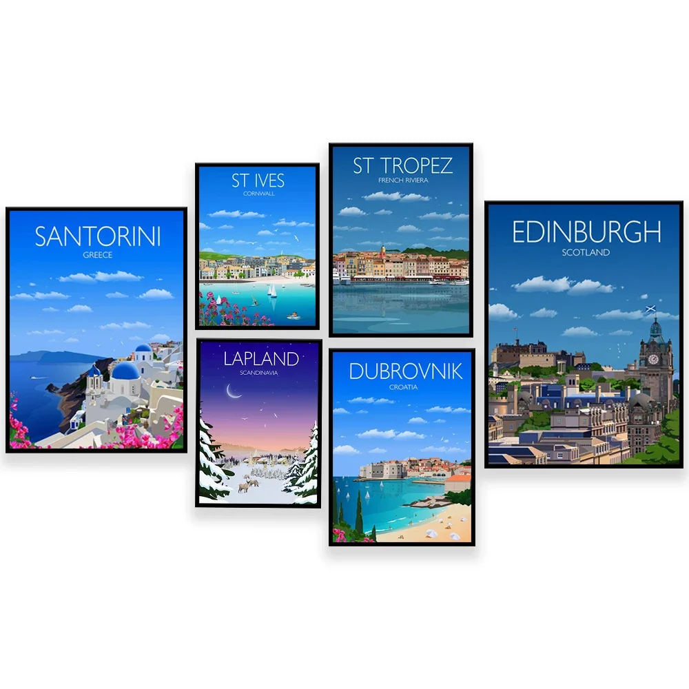 

Tuscany, Boston, Tehran Iran, Tower of London, Edinburgh, Saint Tropez, Lapland, Dubrovnik, Quebec, Santorini travel poster