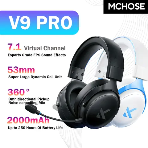 MCHOSE V9 PRO 7.1 hoofdtelefoon Tri-Mode BT draadloze gaming-e-sportheadset met lage latentie en ruisonderdrukkingsmicrofoon voor pc PS4 PS5