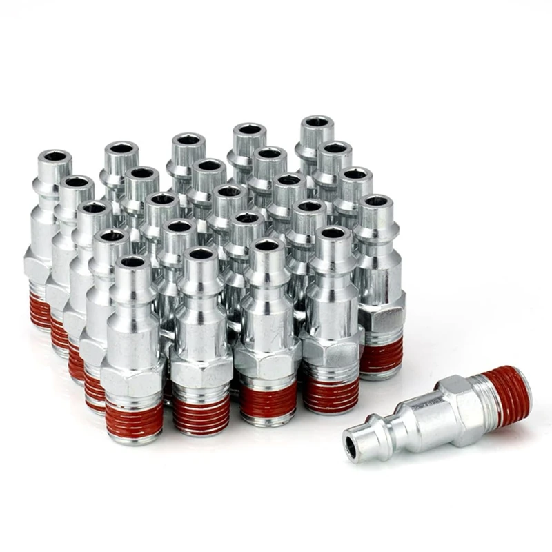 ABVJ-25 Pcs 1/4 Inch Air Hose Fittings, 1/4 Inch Body Size,M-Type Plug,1/4 Inch Male Threads Size, Pre-Coated, 300PSI