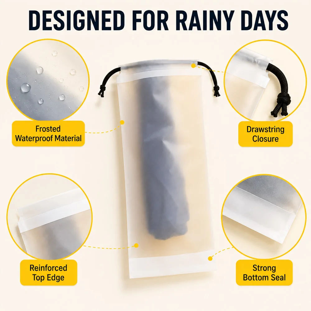 Waterproof Umbrella Storage Bag Translucent Drawstring Pouch Portable Cover For Wet Folding Umbrellas Travel Organizer Case