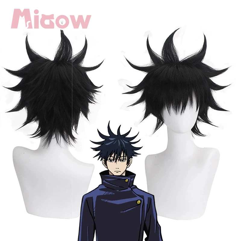 Jujutsu Kaisen Megumi Fushiguro Cosplay Wig, Black Spiky Short Wig with Simulation Scalp for Anime Halloween Cosplay