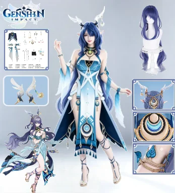 

NEW Lauma Cosplay Costum Genshin Impact Lauma Wig Dress Frost Moon Scions Headwear Halloween Party Role-playing Costumes and Wig