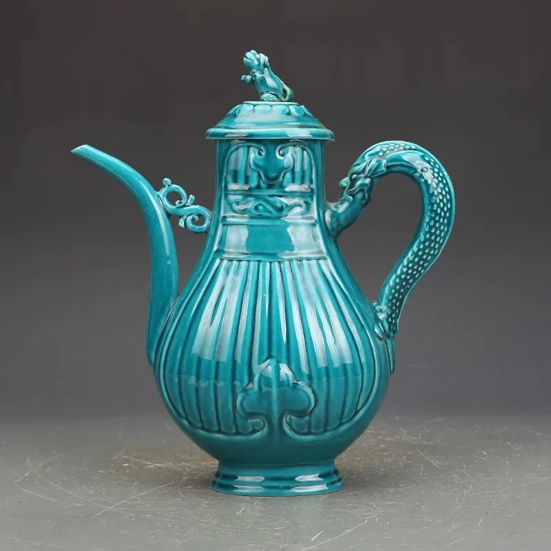 Ming Hongzhi Peacock Blue Glaze Carved Pot Antique Porcelain Antiques Old Objects