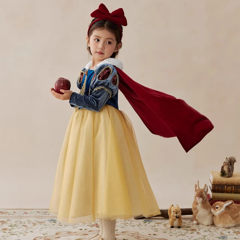 Ins Handmade Girls Heavy Industry Embroidery Snow White Dress Baby Birthday Dress Performance Dress Party Wedding Clothes