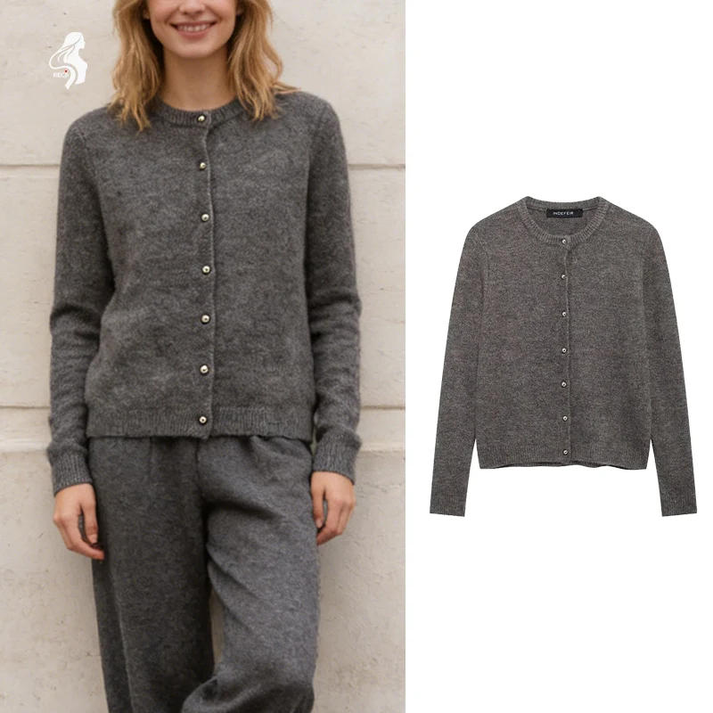 

Woman Clothes Tops Versatile Commuter Round Neck Knit Cardigan For Women Single Button Simple Basic Long Sleeve Top Trafizaran