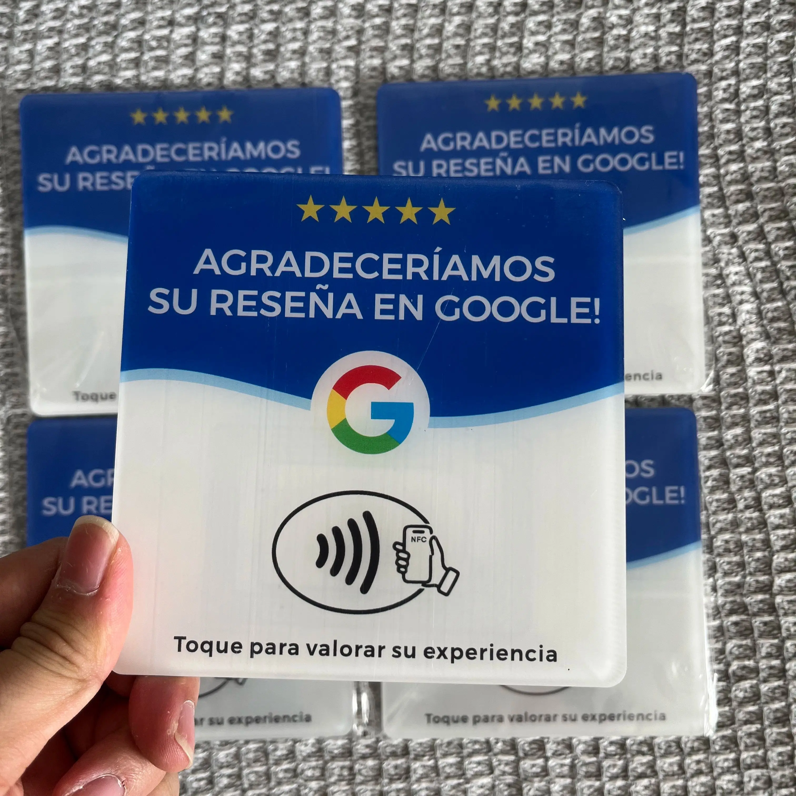 6 packs of Spanish NFC Google evaluation cards, 12x12 cm. Touchable for rating restaurants, coffee shops, stores, tabletops, co