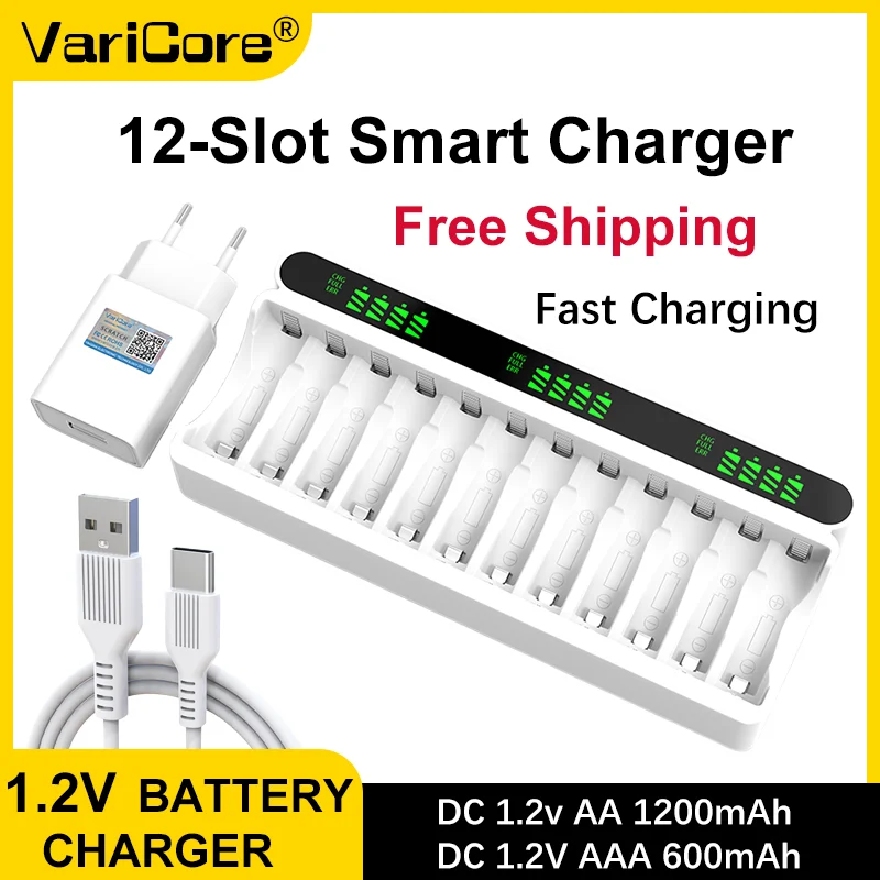 

Новое интеллектуальное зарядное устройство VariCore VC12 Type-C с 12 слотами, специально для Ni-MH/Ni-CD аккумуляторной батареи 1,2 В AA/AAA