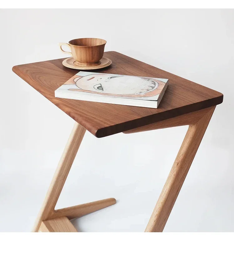 

Nordic solid wood sofa edge table Modern simple removable black walnut small coffee table