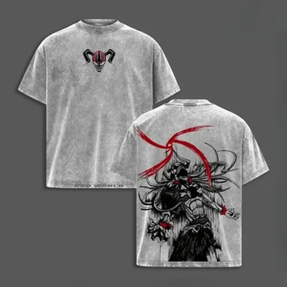 Manga BLEAC Kurosaki Ichigo T Shirt Vintage Washed Oversized T-shirt For Men's Unisex Clothing High Quality Cotton Tees Tops