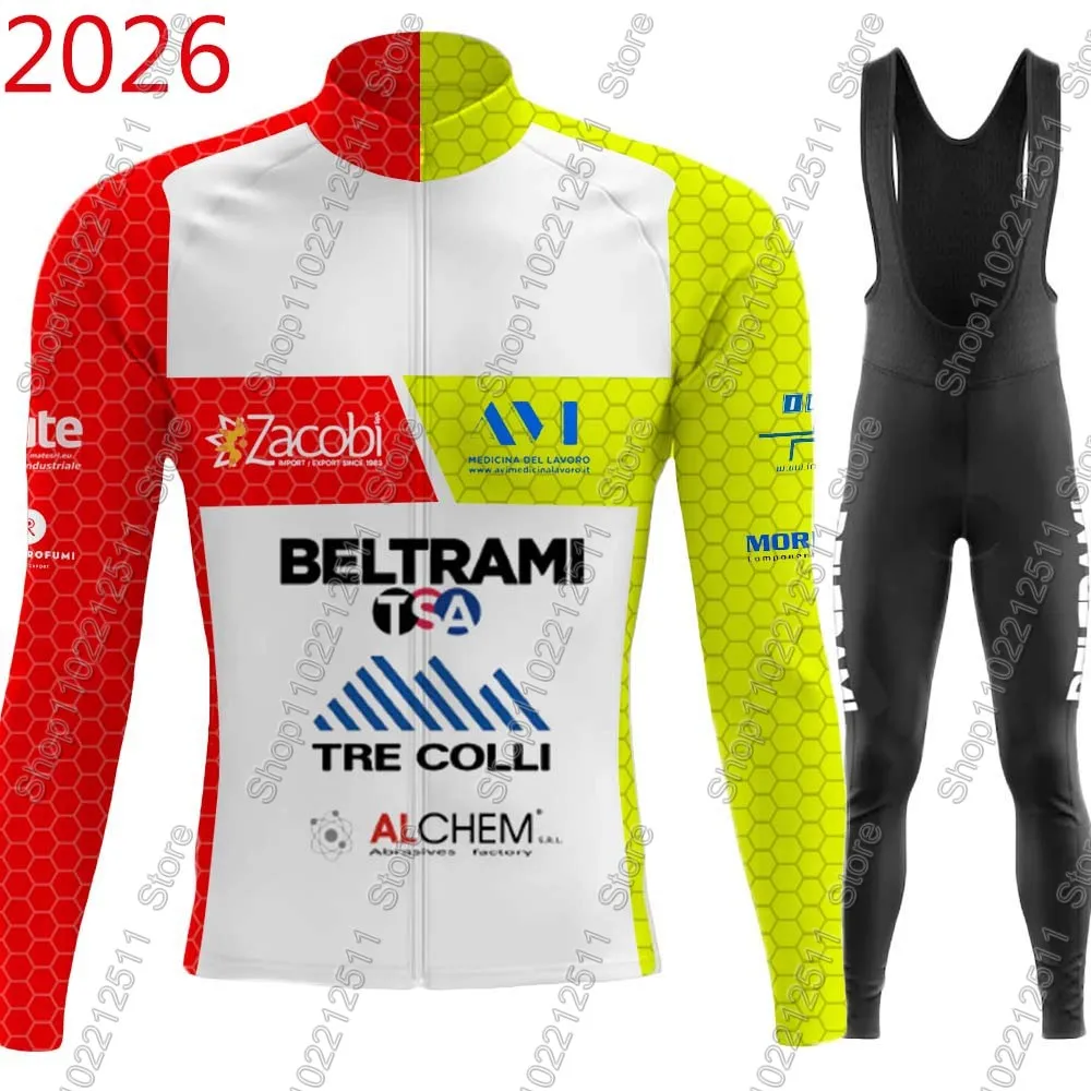 

Комплект велоформы Beltrami TSA Tre Colli 2026: мужской велоджерси с длинным рукавом и штаны на лямках для MTB и шоссейного велоспорта, Италия.