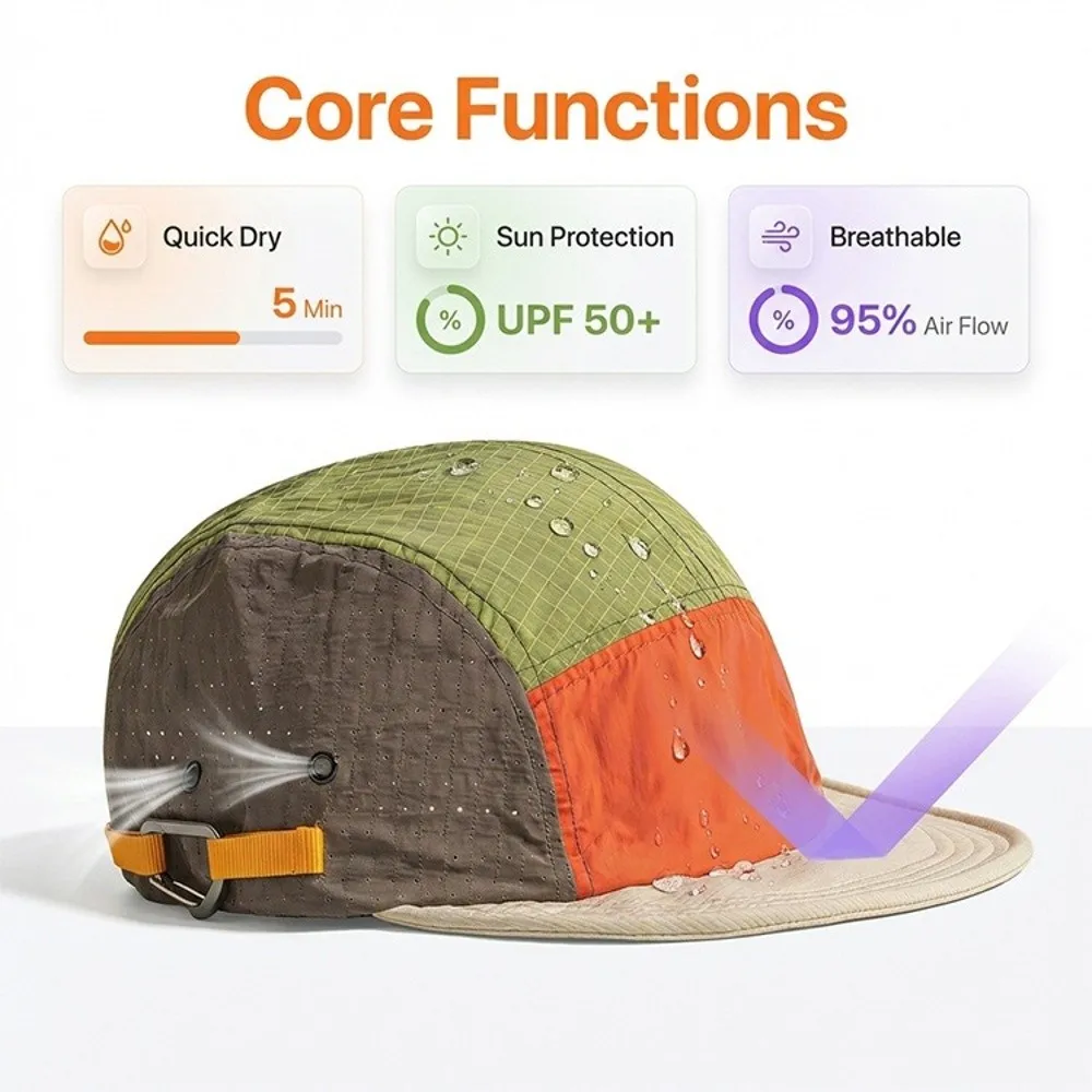 5-Panel Herren Baseballkappen Farblich Abgestimmte Leichte Schnelltrocknende Kappe Outdoor Camping Sonnenschutz Entenschnabel-Kappe – Detail 9