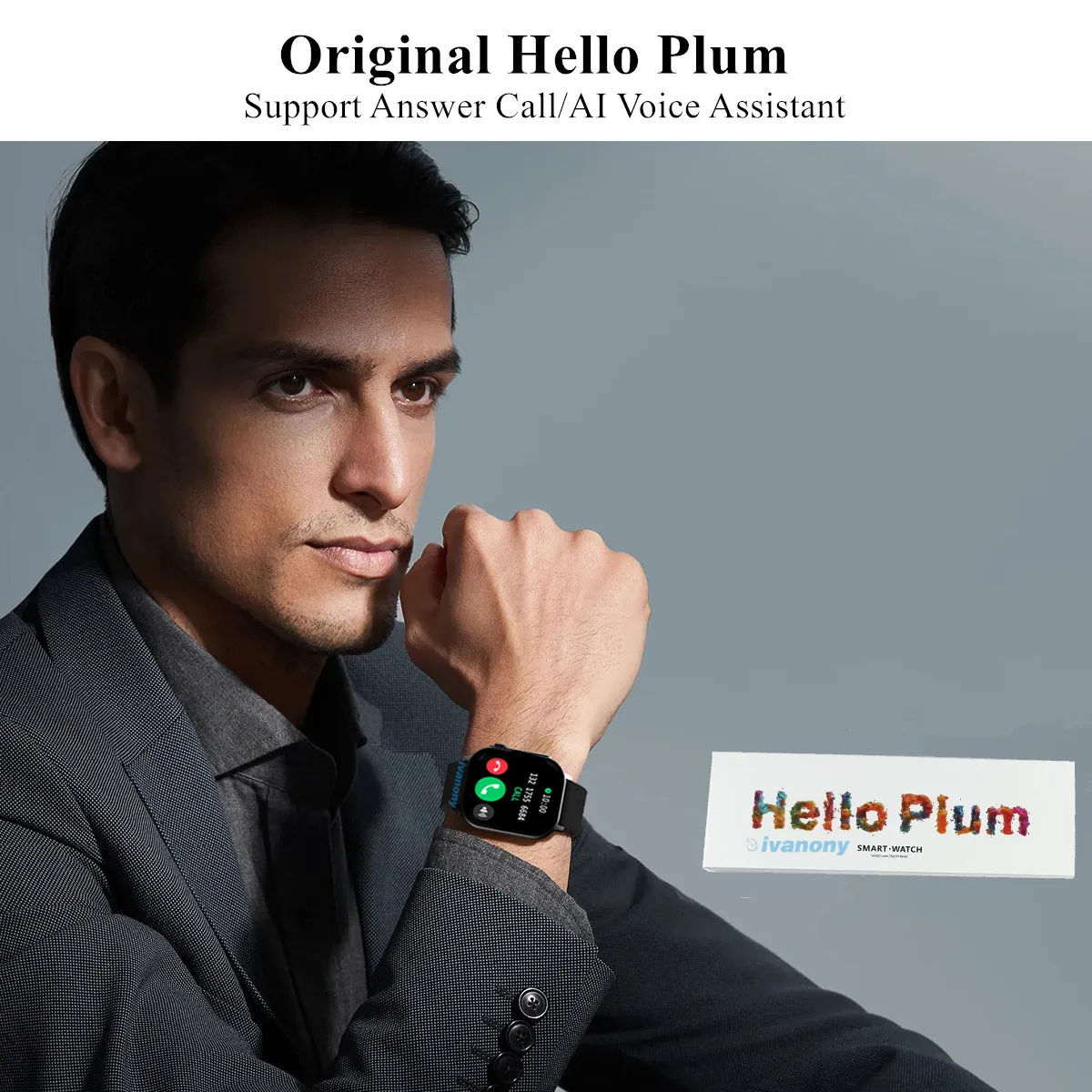 ساعة ذكية Hello Plum 2025 1GB Rom ChatGPT Photo Ablum 2.08 بوصة شاشة بلوتوث مكالمة AI صوت مساعد بوصلة Smartwatch H16