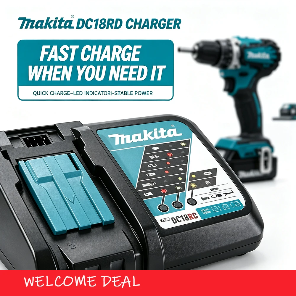 Makita DC18RC 18V 3A/6A Quick Charger Original for BL1860 BL1815 BL1450 Power Tools, with Overcharge Protection, LED Indicator.