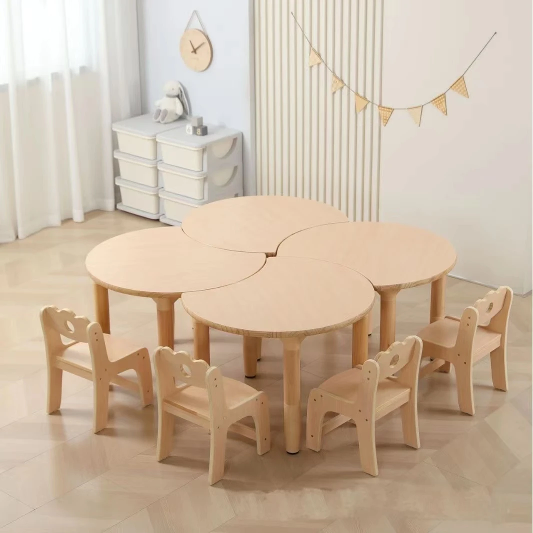 Factory Direct 2026 Children Furniture Soild Wood Table Daycare Table and Chair Set School Furniture Kids Study Table and Chair