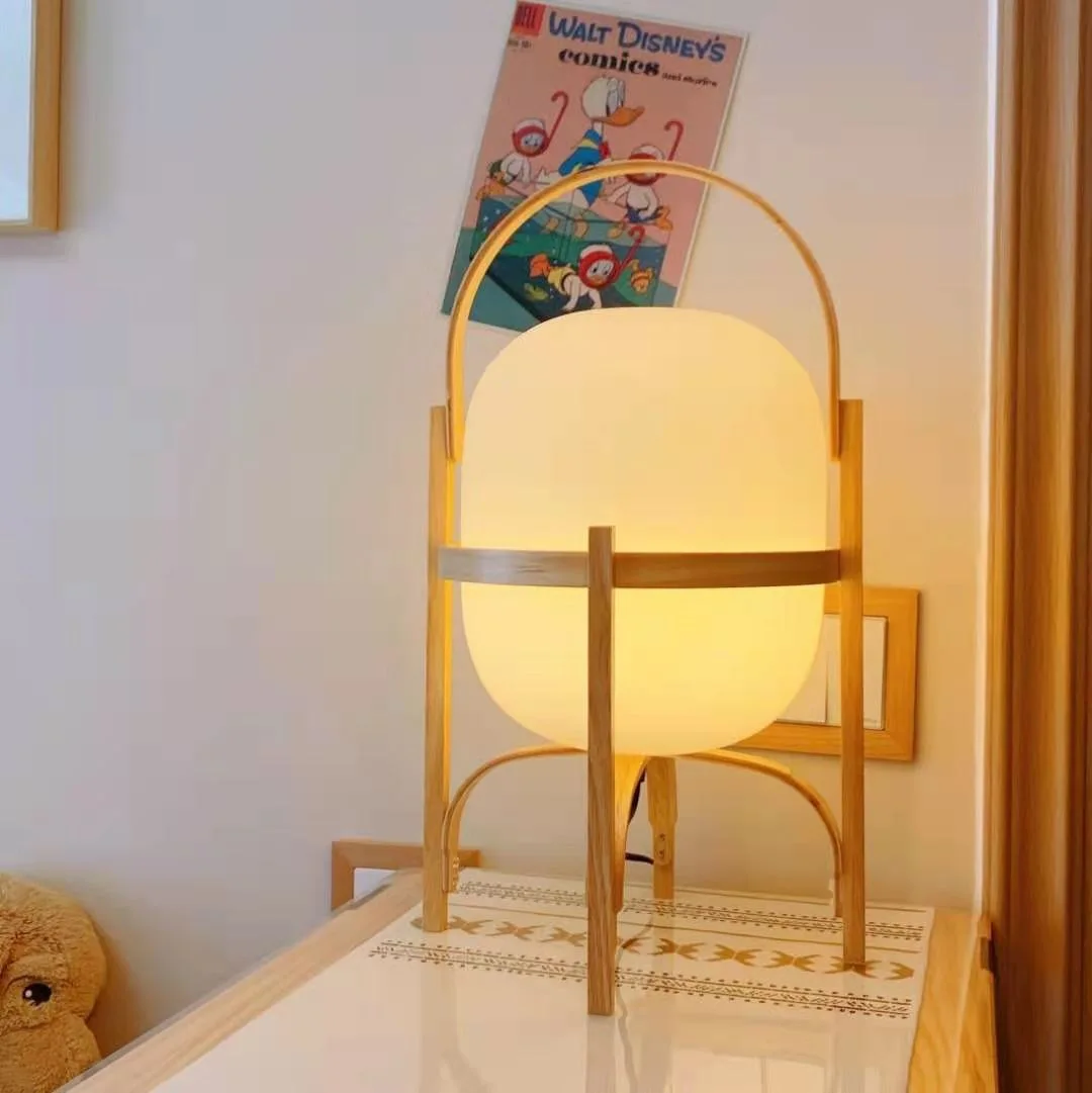 Japanese Minimalism Walnut Wood Table Lamp Modern Nordic Home Decoration Bedroom Study Desk Lamp Living Room Ornament LED Lights