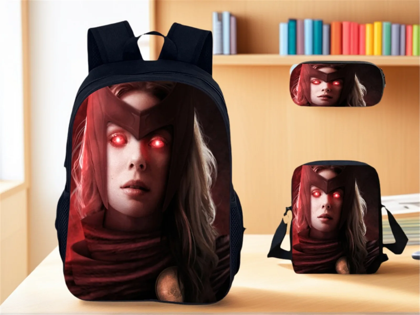 

Elementary Kid Scarlet Witch Lightweight 3 in 1 Backpack,Classic Marvel Rucksack with Shoulder Bag+Pen Case