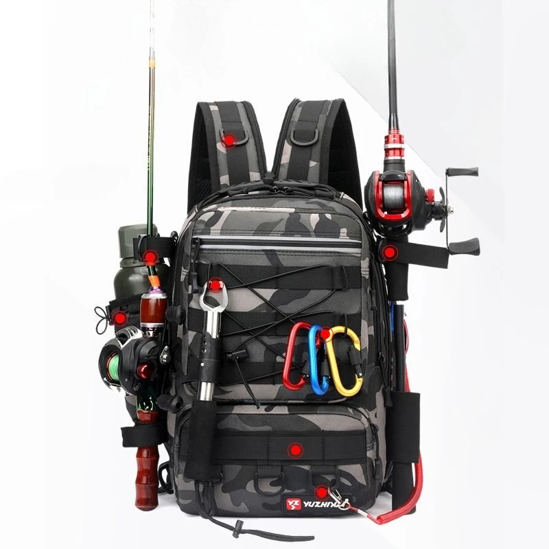 Nylon Fishing Backpack Bag Waterproof Large Capacity Fishing Tackle Storage Bag Grey/Black Double layer Outdoor Shoulder Bag