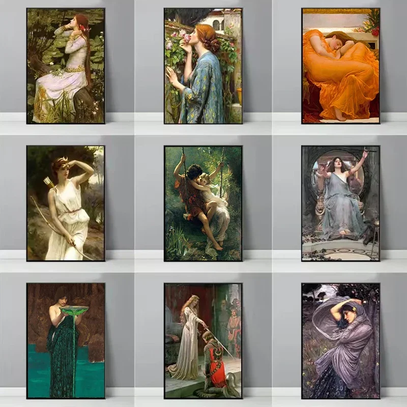 Póster Vintage de Retrato de Mujer Pre-Raphaelita, Lady Godiva en Noche de Verano, Pintura en Lienzo, Arte de Pared, Decoración para Oficina y Hogar