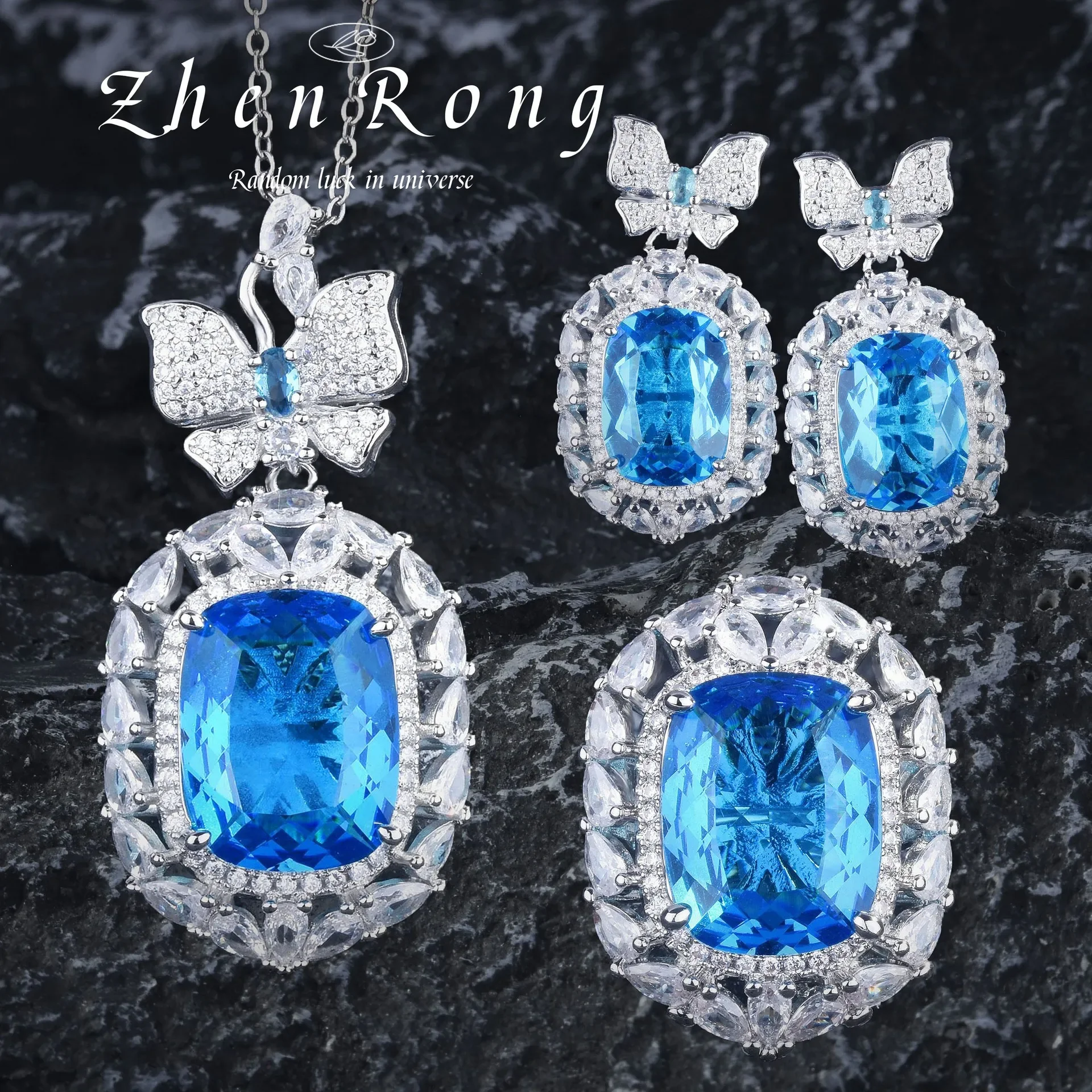 New Sterling 925 Silver High Quality Zircon Gemstone Ring Earring Necklace for Women Upscale Bridal Anniversary Jewelry Sets