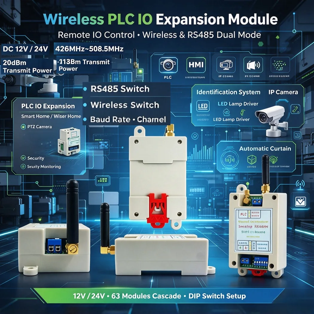 N4RFA04 433MHz Wireless RS485 Relay Module DC12V/24V 800-1000m Remote IO PLC Expansion Board for Automation