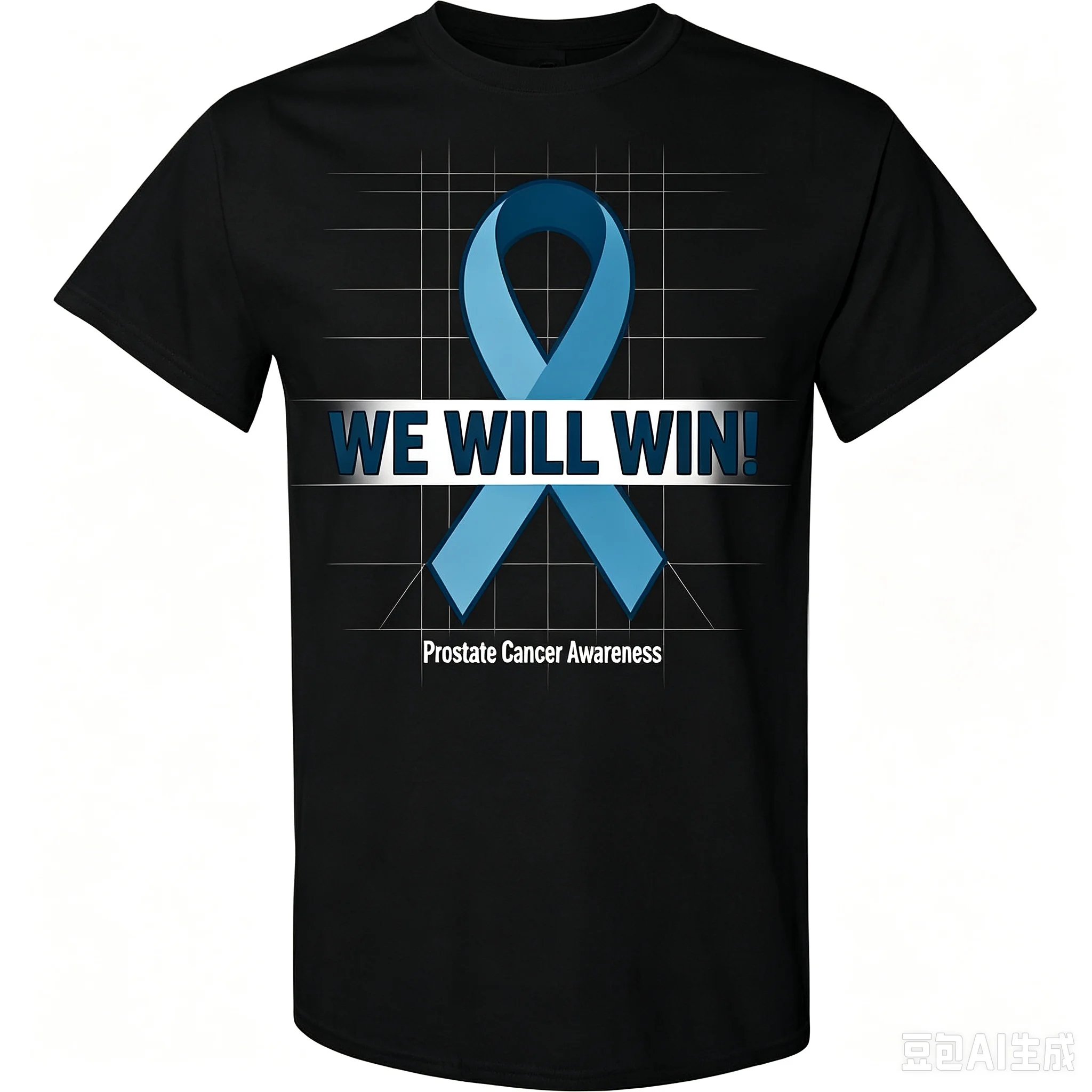 Men Prostate Cancer Awareness Graphic T‑Shirt Blue Ribbon We Will Win Print Crew Neck Short Sleeve Tee
