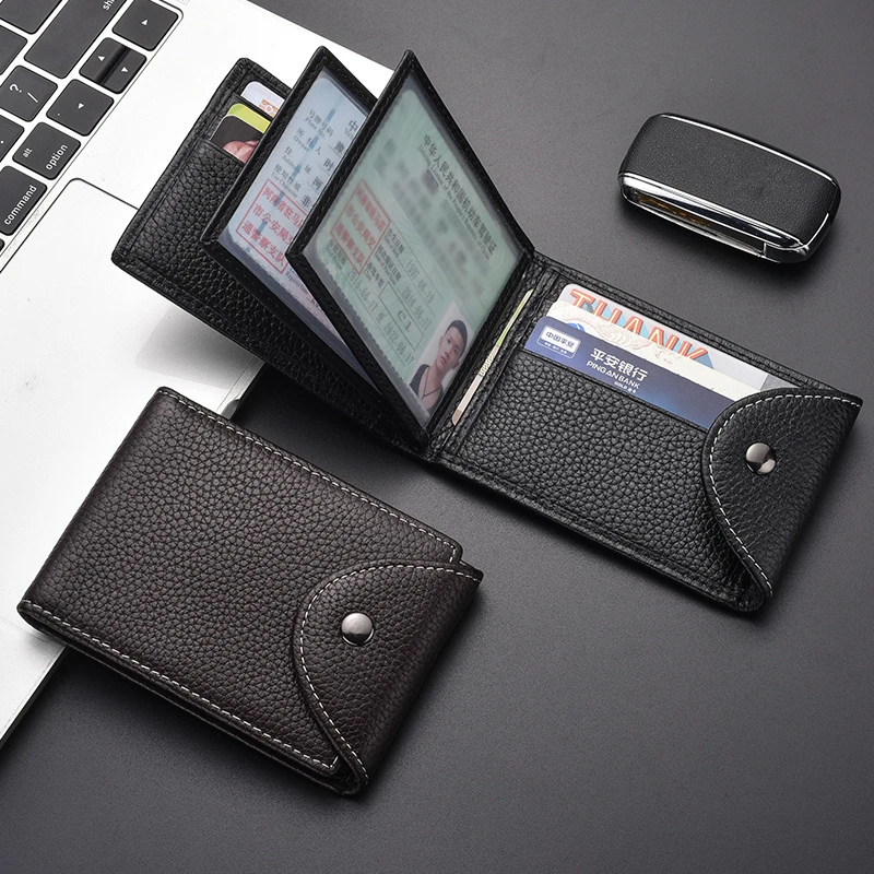 PU Men's Multi-function Card Holder with Snap Large Capacity Driver's License Holder Multi-card Slot Open Credit Card Wallet