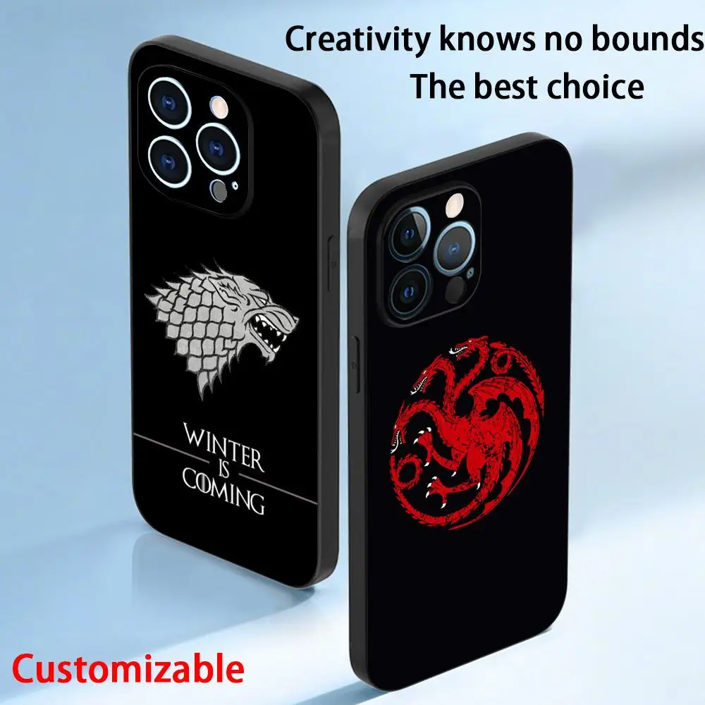 Funda para Teléfono con el Clásico Logo de Juego de Tronos para iPhone 17 16 16e 15 14 13 12 Plus Mini Pro Max, Negra, Suave y Resistente a Impactos