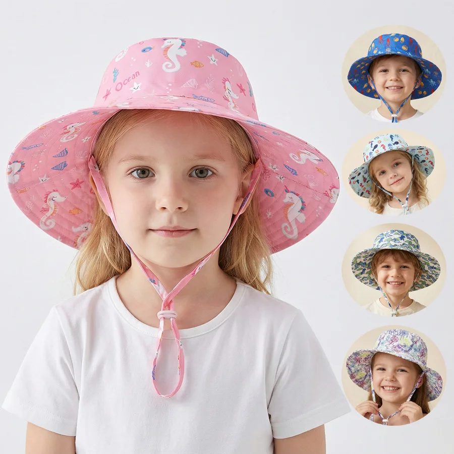 

Детская солнцезащитная шляпа с принтом для мальчиков и девочек 3-12 месяцев, 1-3 лет, 3-8 лет, унисекс, рыбацкая шляпа, шляпа для защиты от солнца, регулируемая, для активного отдыха на природе