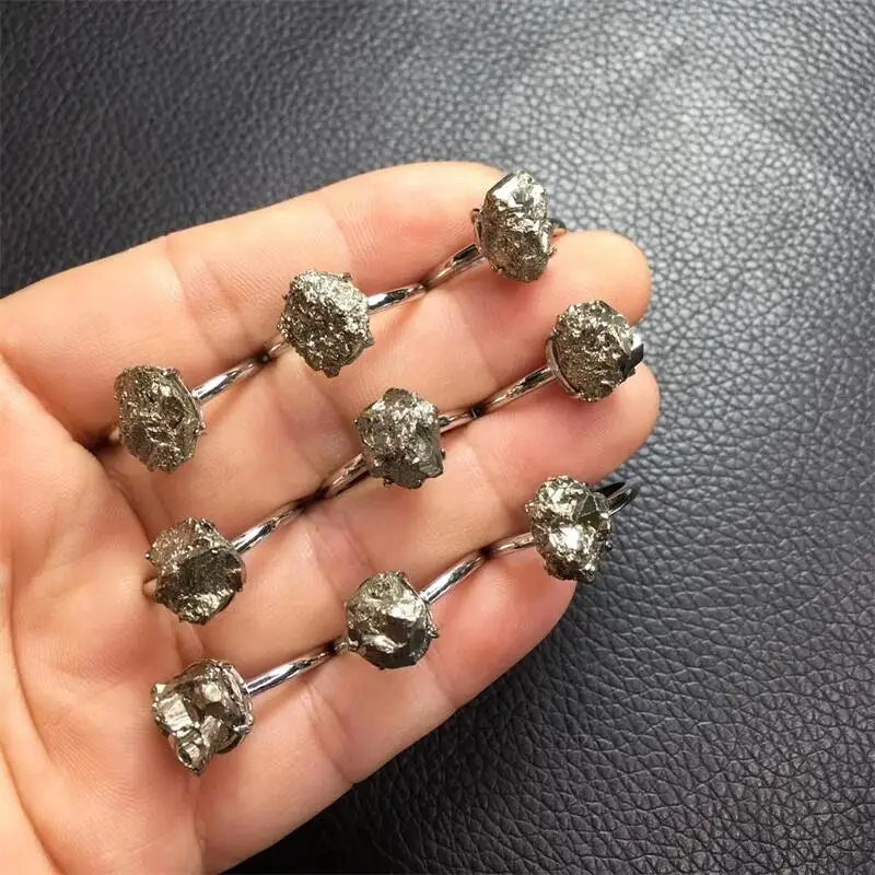 Natural Pyrite Copper Ring Fashion Jewelry Healing Energy Stone Crystal Trendy Creative Women Party Gift 1PCS