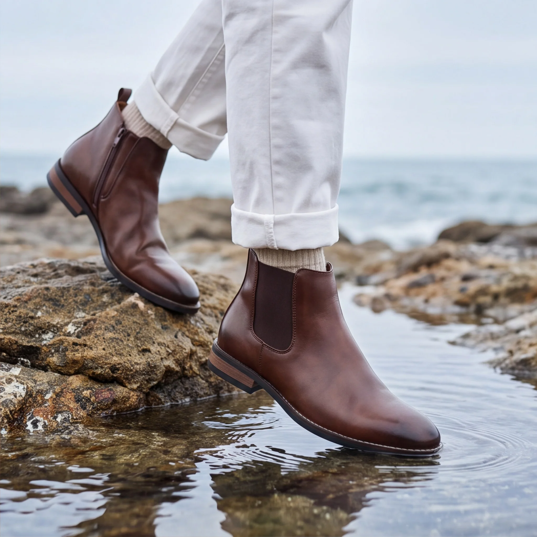 Chelsea-Stiefel für Herren, elastische Seitenstiefel, Herrenstiefel, Smart-Casual-Stiefel für Männer, niedriger Absatz, elastischer Seitenverschluss zum Anziehen. – Detail 4