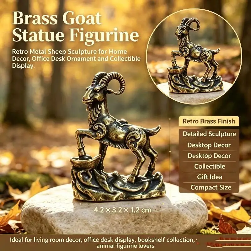 Zodiac Goat Metal Statue Fine Polished Sheep Ornament 1Pcs Stylish Tabletop Decor for Housewarming Birthday Gift