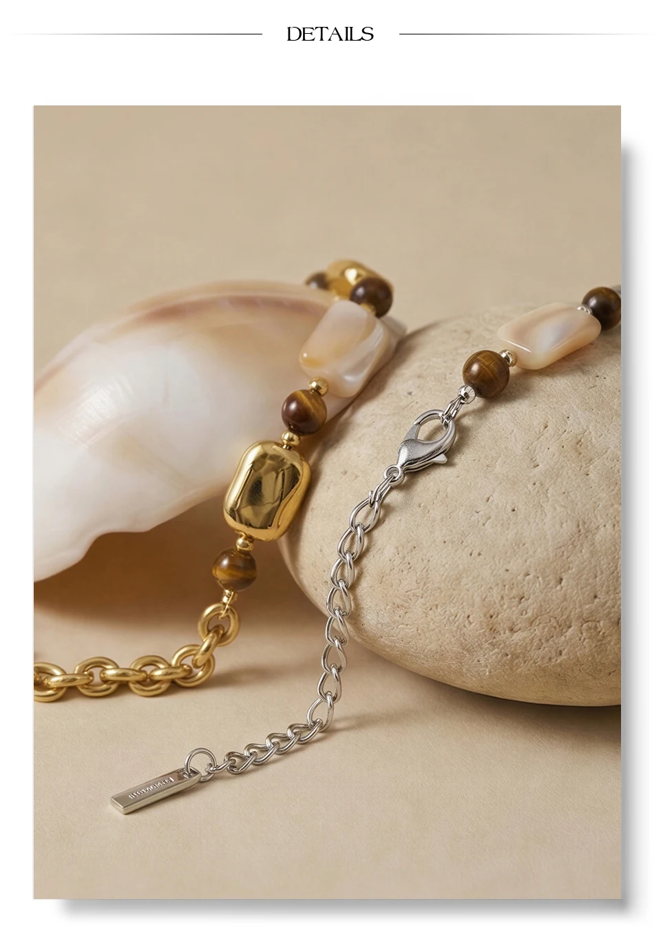 Yhpup Edelstahl-Armband mit natürlicher Muschel und Tigerstein, handgefertigt, empfohlenes handgefertigtes, exquisites, bezauberndes Schmuckstück – Detail 6