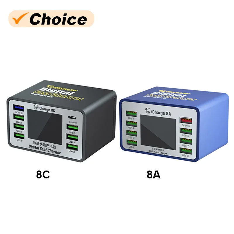 MECHANIC ICharge 8A 8C Fast Charger USB 8-port Charger Smart Digital Display For Phone Tablet Smart Watches Smart Charge
