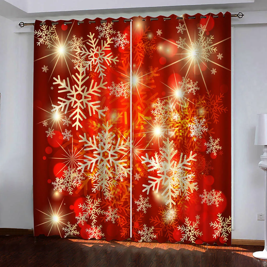 2 piece set of Red Christmas Outfit Santa Curtain - Digital print - Polyester - perfect for living room, kitchen, bedroom