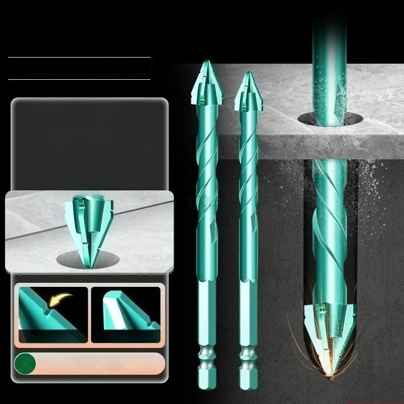 1pc New Ultra Hard Four Blade Eccentric Drill All Ceramic Tile Glass Marble Concrete Drill Bit Dry Drilling King Triangle Drill