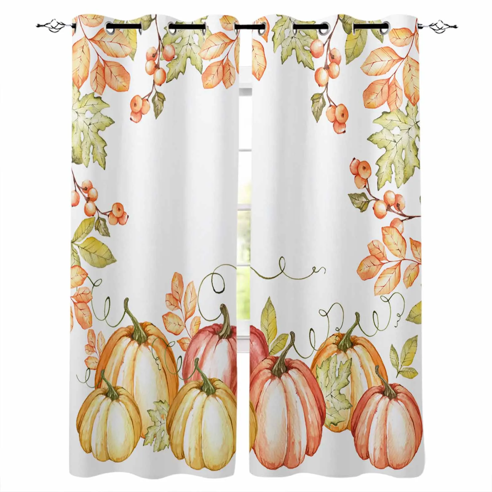 

Autumn Plant Berry Pumpkin Curtains For Living Room Kids Bedroom Window Curtain Balcony Hall Drape Long Cortinas