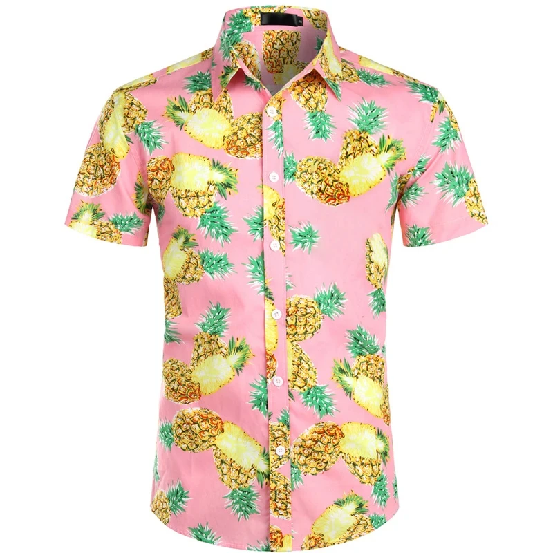 Hawaiian Shirt Short Sleeve Shirt For Men Pineapple Loose Fit Luxury Lapel Comfortable Beach Wear Casual Big Size Men Shirts