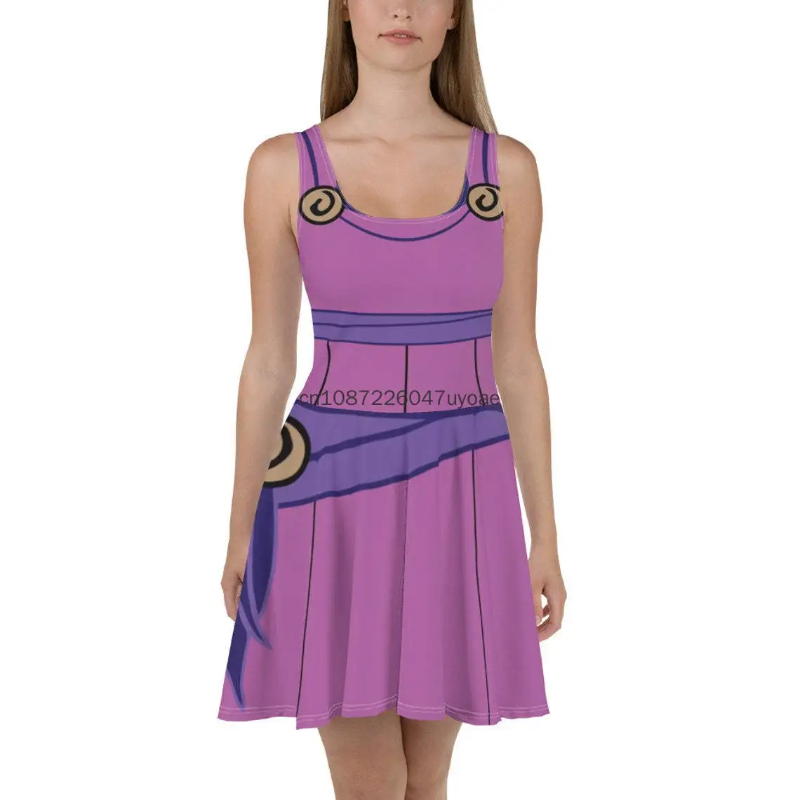 Megara Skater Dress Disney Elegant ผู้หญิงพิมพ์ชุด O-คอหญิงแขนสั้นชุดออกแบบใหม่